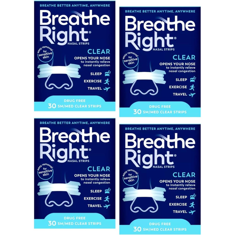 Breathe Right Nasal Strips Clear Sensitive Skin front view for snoring relief
