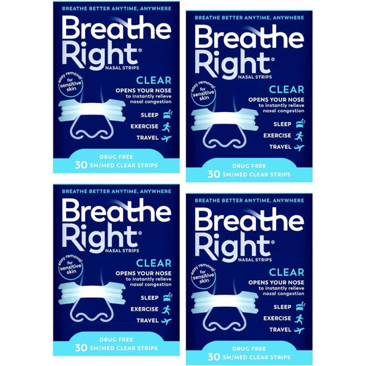Breathe Right Nasal Strips Clear Sensitive Skin front view for snoring relief
