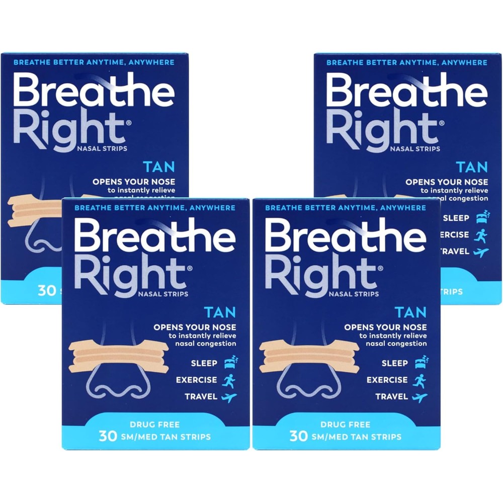 Breathe Right Nasal Strips Original Tan Small Medium 4 pack front view congestion relief