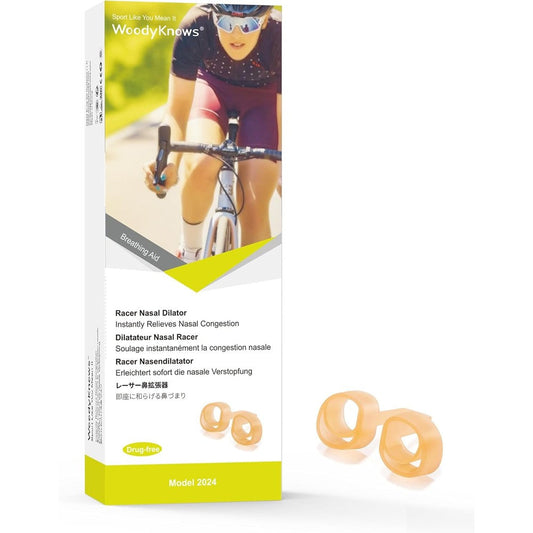 WoodyKnows Racer Nasal Dilator front view showing flexible athletic design.