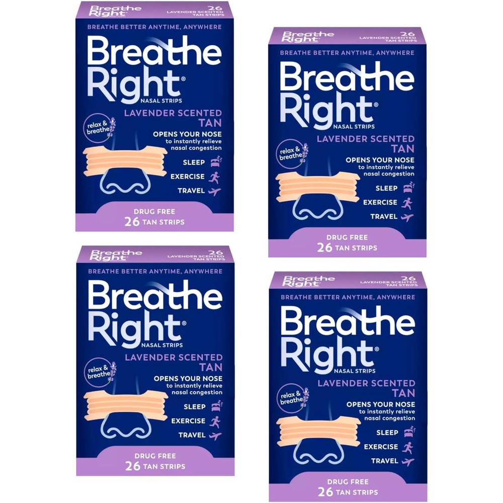 Breathe Right Lavender Scented Nasal Strips 26 count front packaging.