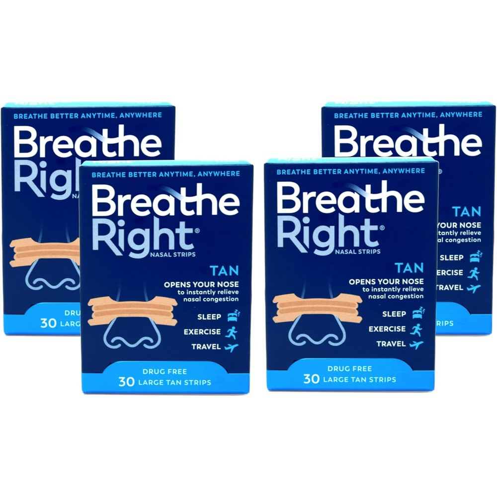 Breathe Right Nasal Strips Large Tan 120 count pack front view for snoring relief