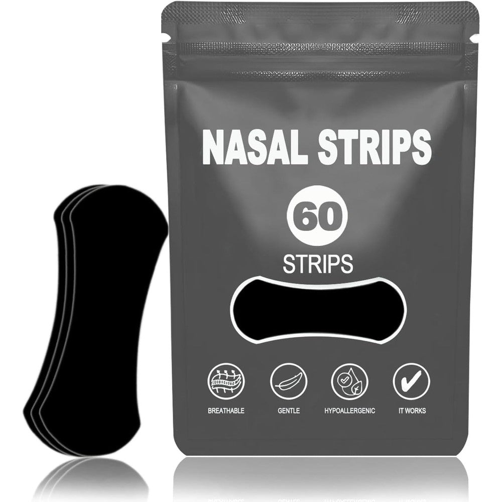 Cenlomat Nasal Strips for Snoring 60 count box front view showing black adhesive patches.