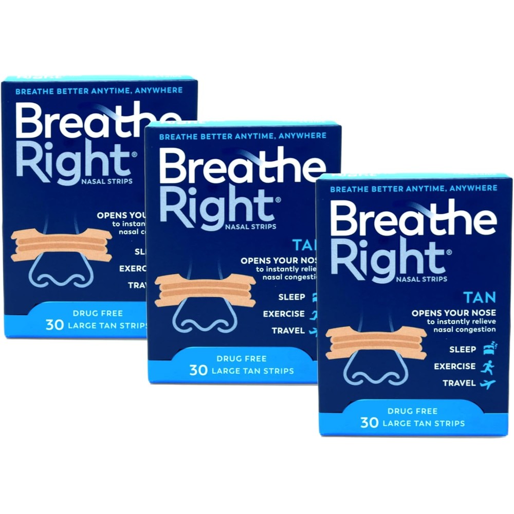 Breathe Right Original Large Tan Nasal Strips 3 pack front view for snoring relief