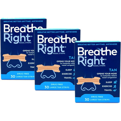 Breathe Right Original Large Tan Nasal Strips 3 pack front view for snoring relief