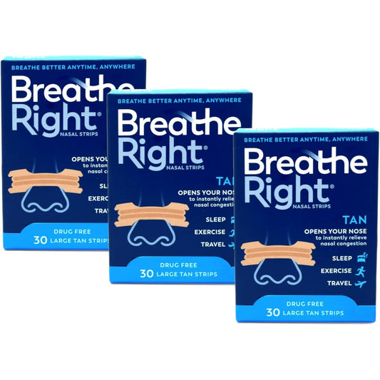 Breathe Right Original Large Tan Nasal Strips 3 pack front view for snoring relief