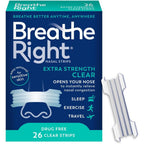 Breathe Right Extra Strength Clear Nasal Strips 26 count front packaging for snoring relief