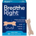 Breathe Right Original Nasal Strips Large Tan 30 Count front packaging for snoring relief.