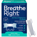 Breathe Right Extra Strength Nasal Strips 44 count front packaging for congestion relief.