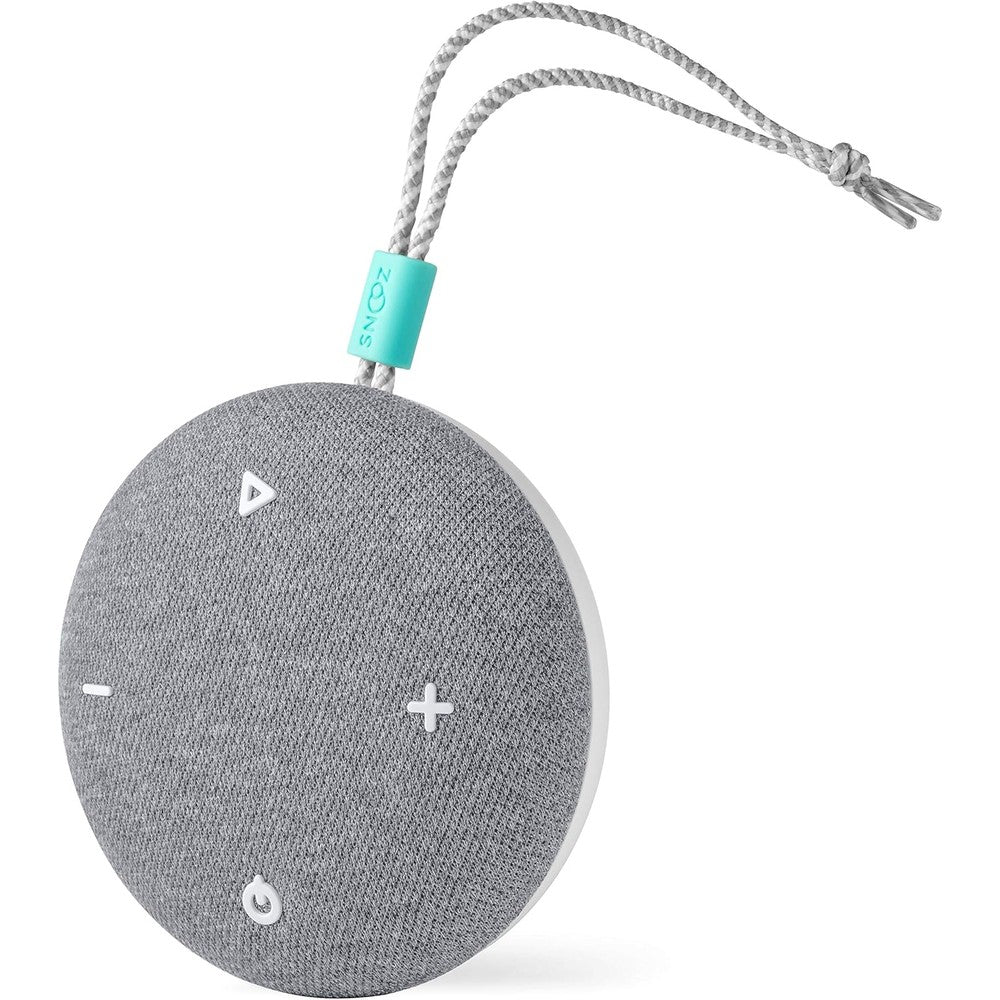 SNOOZ Go portable travel white noise machine front view in charcoal fabric.