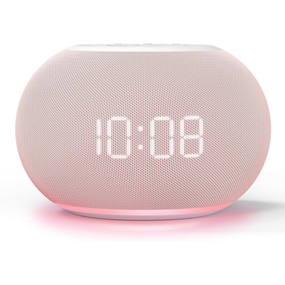 Reacher Auto Dimmable Sound Machine Alarm Clock front view showing fabric LED display.