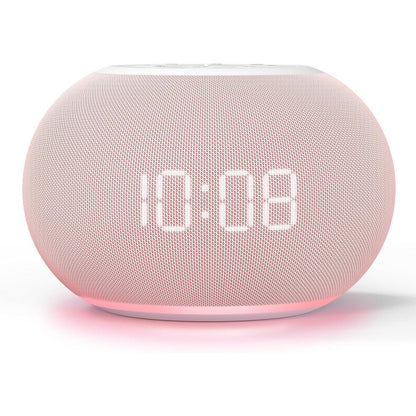 Reacher Auto Dimmable Sound Machine Alarm Clock front view showing fabric LED display.
