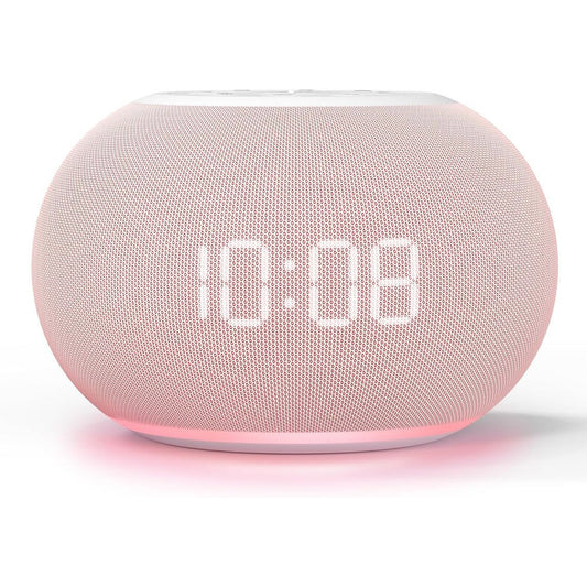Reacher Auto Dimmable Sound Machine Alarm Clock front view showing fabric LED display.