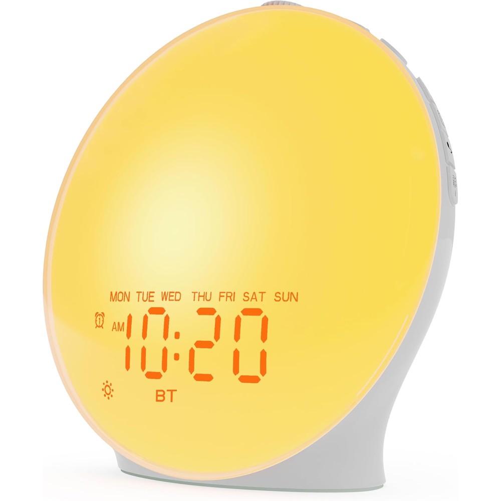 JALL Sunrise Alarm Clock front view with glowing wake up light.