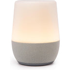 Yogasleep Duet White Noise Machine front view with amber night light glow