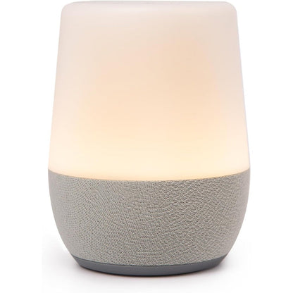 Yogasleep Duet White Noise Machine front view with amber night light glow