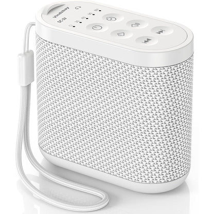 Vindsbay portable travel white noise sound machine front view showing compact white circular design