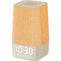 Wkzay white noise sound machine and sunrise alarm clock front view showcasing yellow fabric finish and glowing light ring