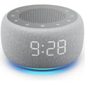 Buffbee 2-in-1 Alarm Clock and Sound Machine front view in grey fabric.