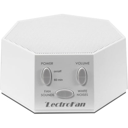 Adaptive Sound Technologies LectroFan Classic in white showing front control panel for sleep sound therapy.