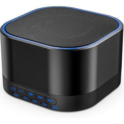 Magicteam White Noise Machine front view showing buttons and blue light ring for sleep therapy.
