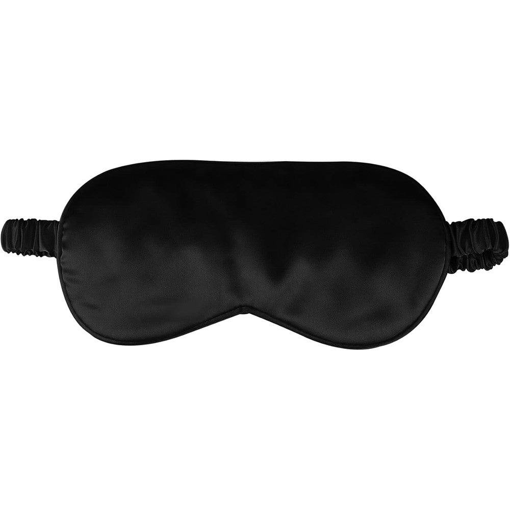 CREHODEC silk sleep mask black front view for light blocking