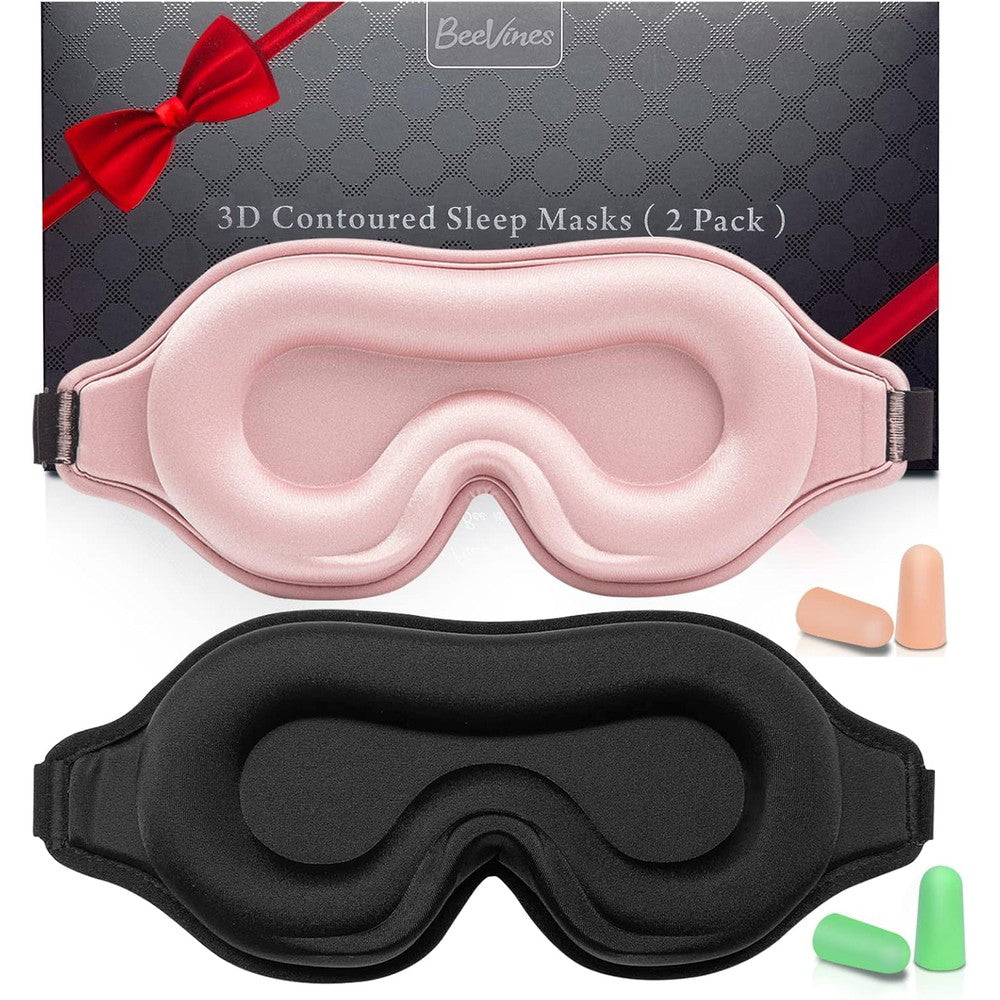 BeeVines 2 Pack 3D Contoured Sleep Mask front view in black and grey.
