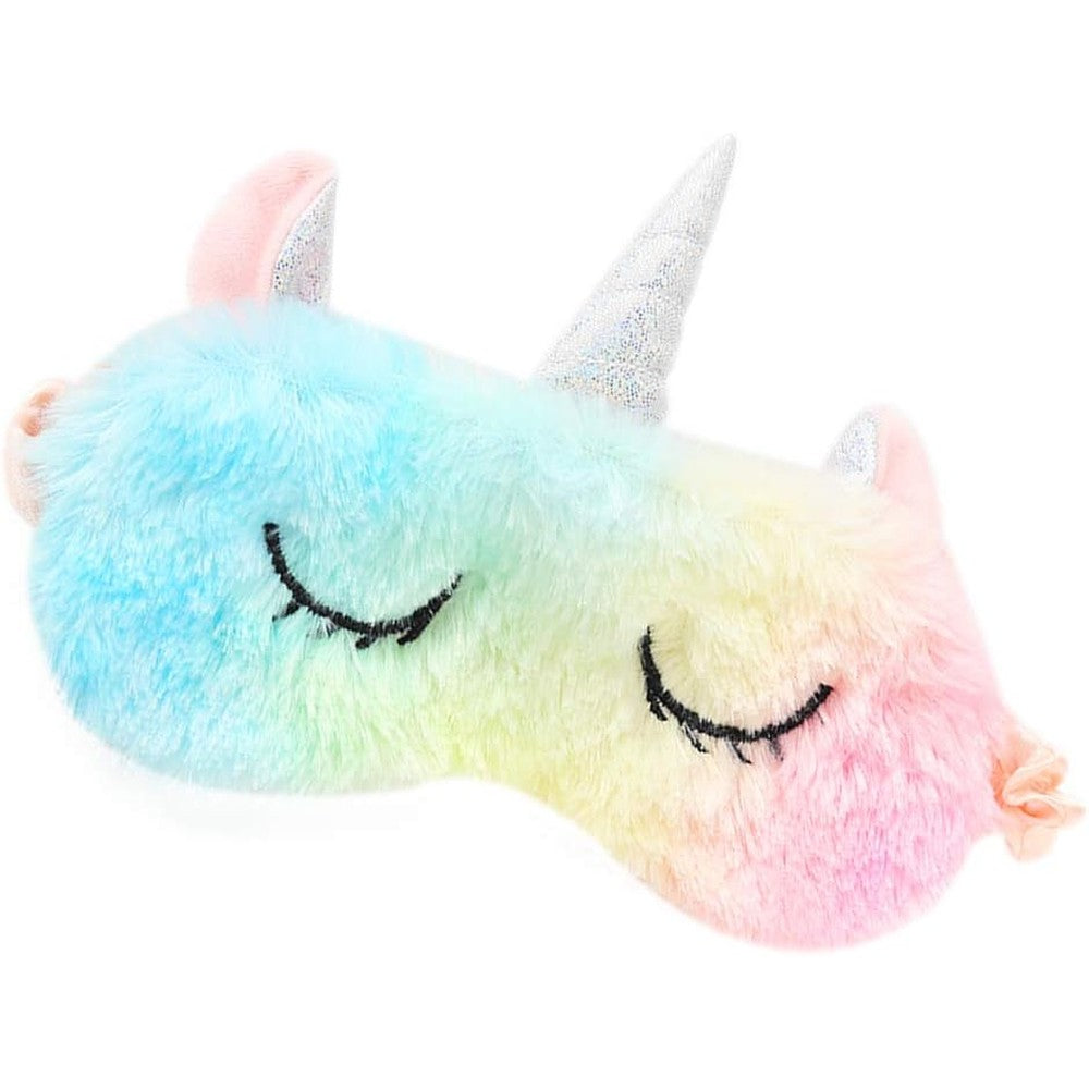 KANOA unicorn rainbow plush sleep mask front view for girls