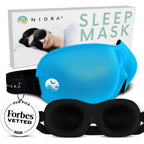Nidra Contoured Sleep Mask Blue front view showing 3D eye cups.