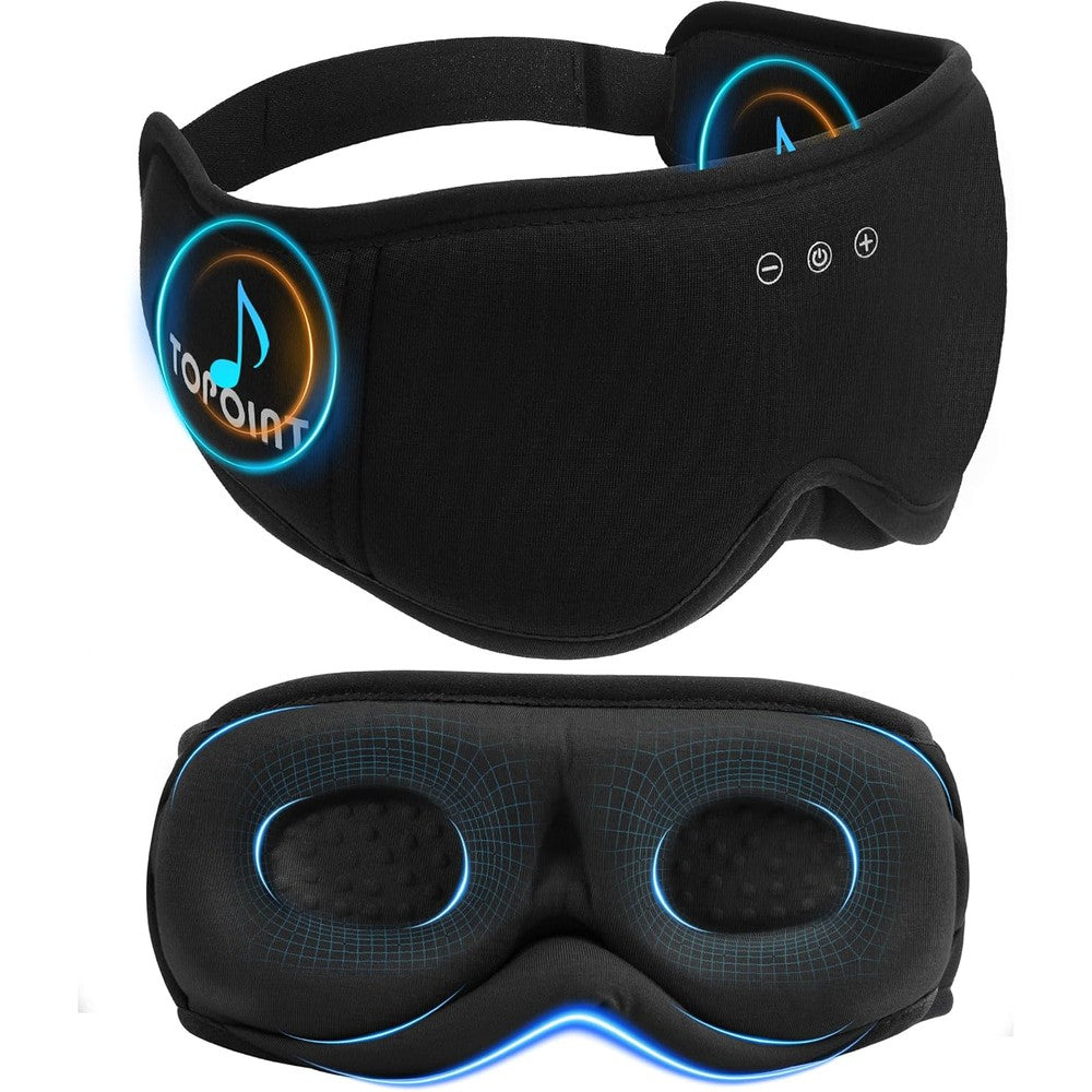 TOPOINT Bluetooth Sleep Mask front view showing 3D eye contours for blackout.