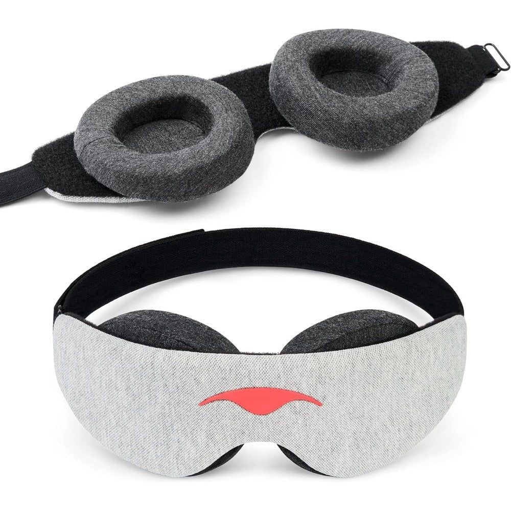 Manta Sleep Slim Mask front view showing grey adjustable eye cups for blackout sleep.