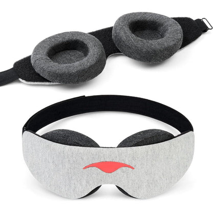 Manta Sleep Slim Mask front view showing grey adjustable eye cups for blackout sleep.