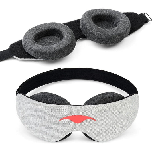Manta Sleep Slim Mask front view showing grey adjustable eye cups for blackout sleep.