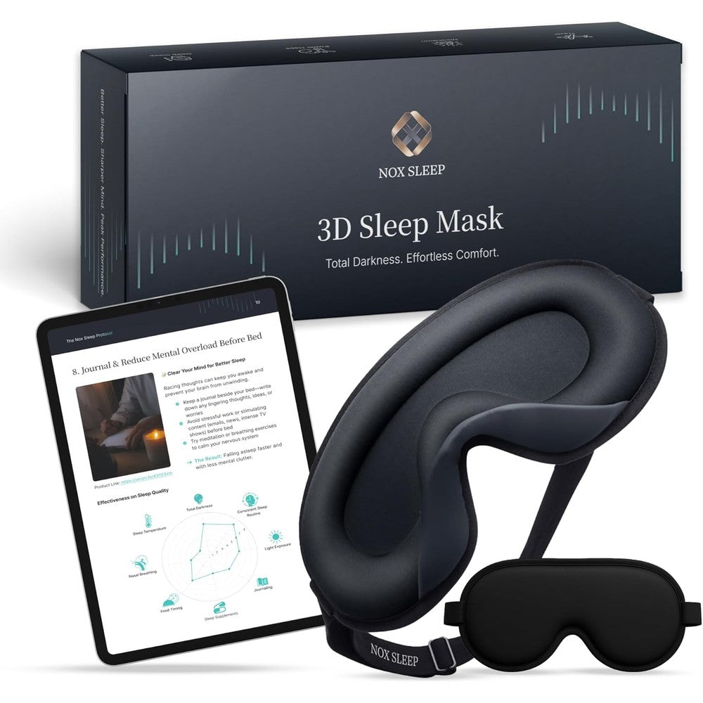 Nox Sleep 3D Sleep Mask front view black ice silk