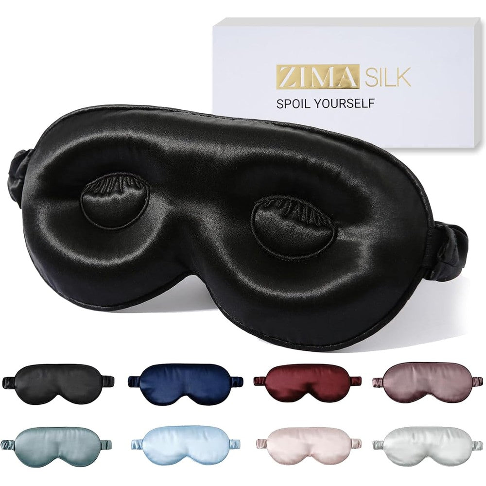 ZIMASILK 3D Contoured Mulberry Silk Sleep Mask in Black front view
