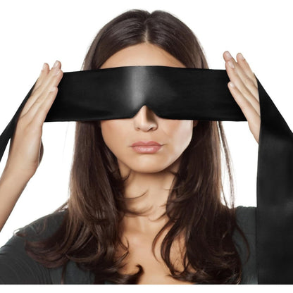FRESHME Satin Sleep Mask front view black silk blindfold for sleeping