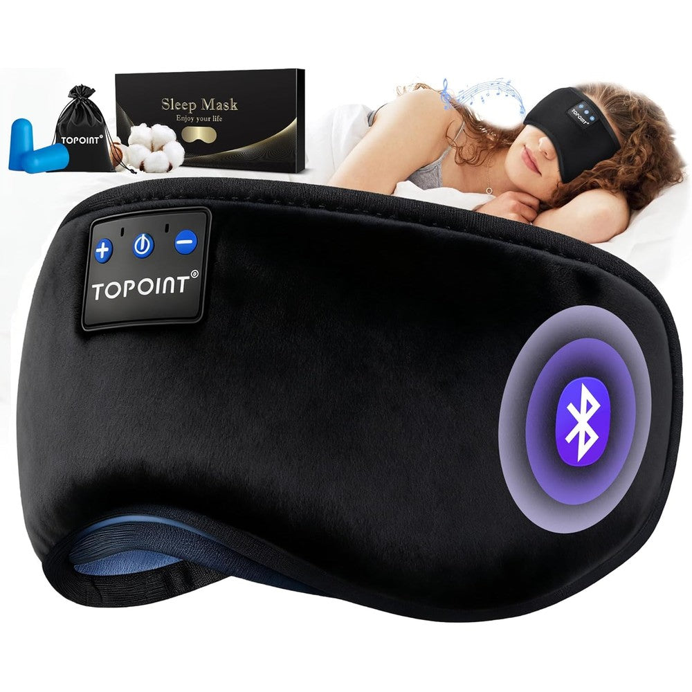 TOPOINT Bluetooth sleep mask front view for blackout sleeping