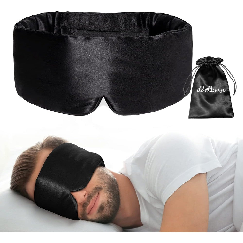 iCooBreeze natural silk eye mask front view black blackout sleep cover