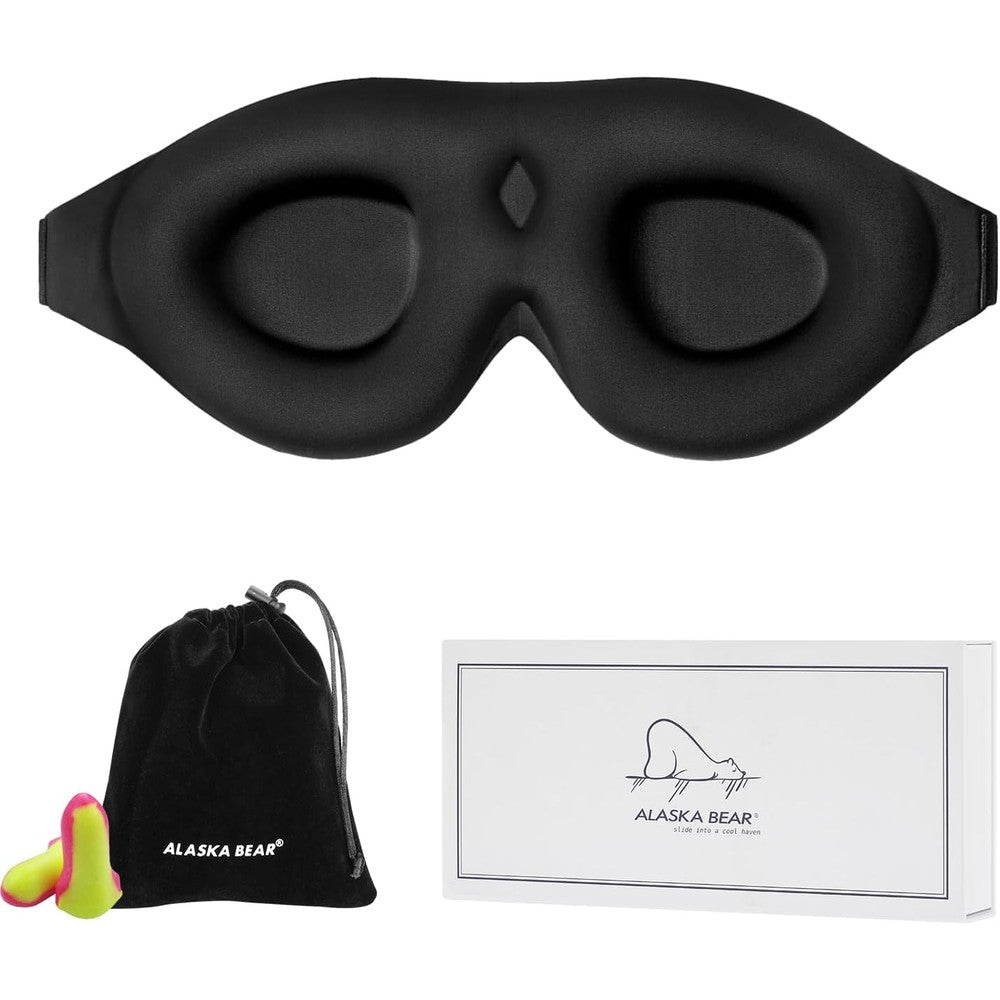 Alaska Bear memory foam contoured sleep mask front view for blackout sleep.