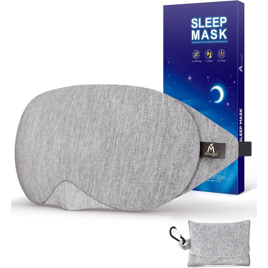 Mavogel Cotton Sleep Eye Mask front view showing grey fabric and nose bridge.