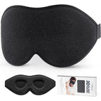 LitBear 3D Contoured Sleep Mask front view in black for total light blocking.