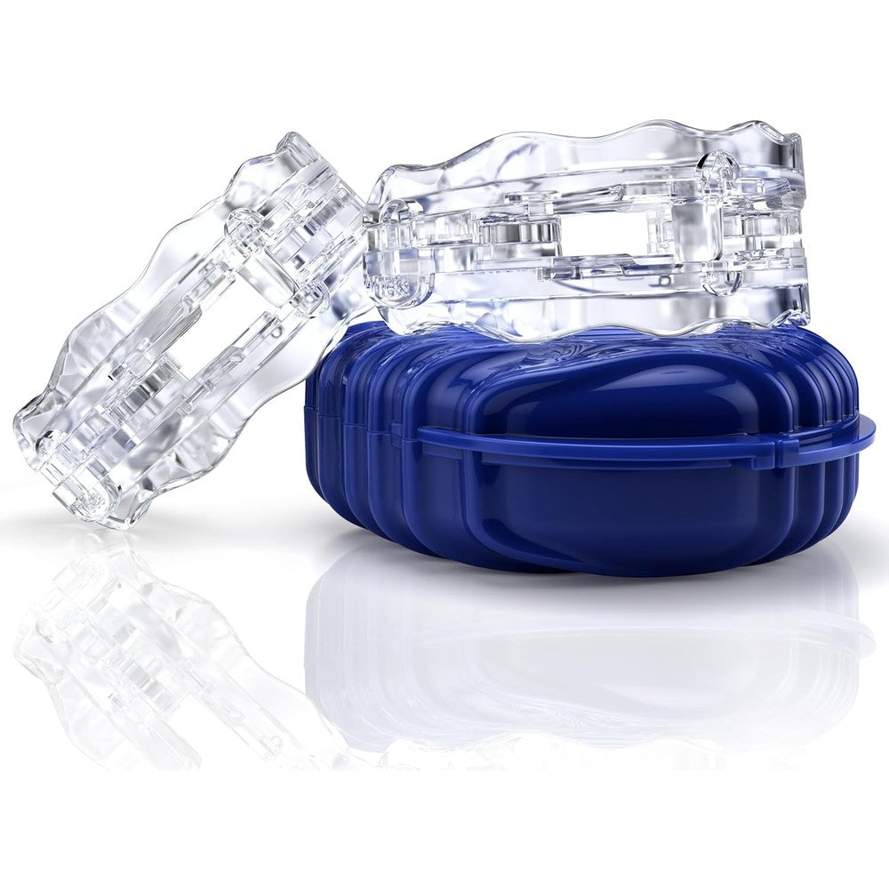 Itus Mouthguardz SilentZPro 2.0 front view of two transparent adjustable anti snoring mouthpieces.