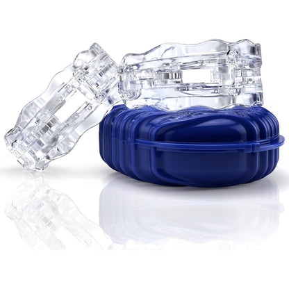 Itus Mouthguardz SilentZPro 2.0 front view of two transparent adjustable anti snoring mouthpieces.