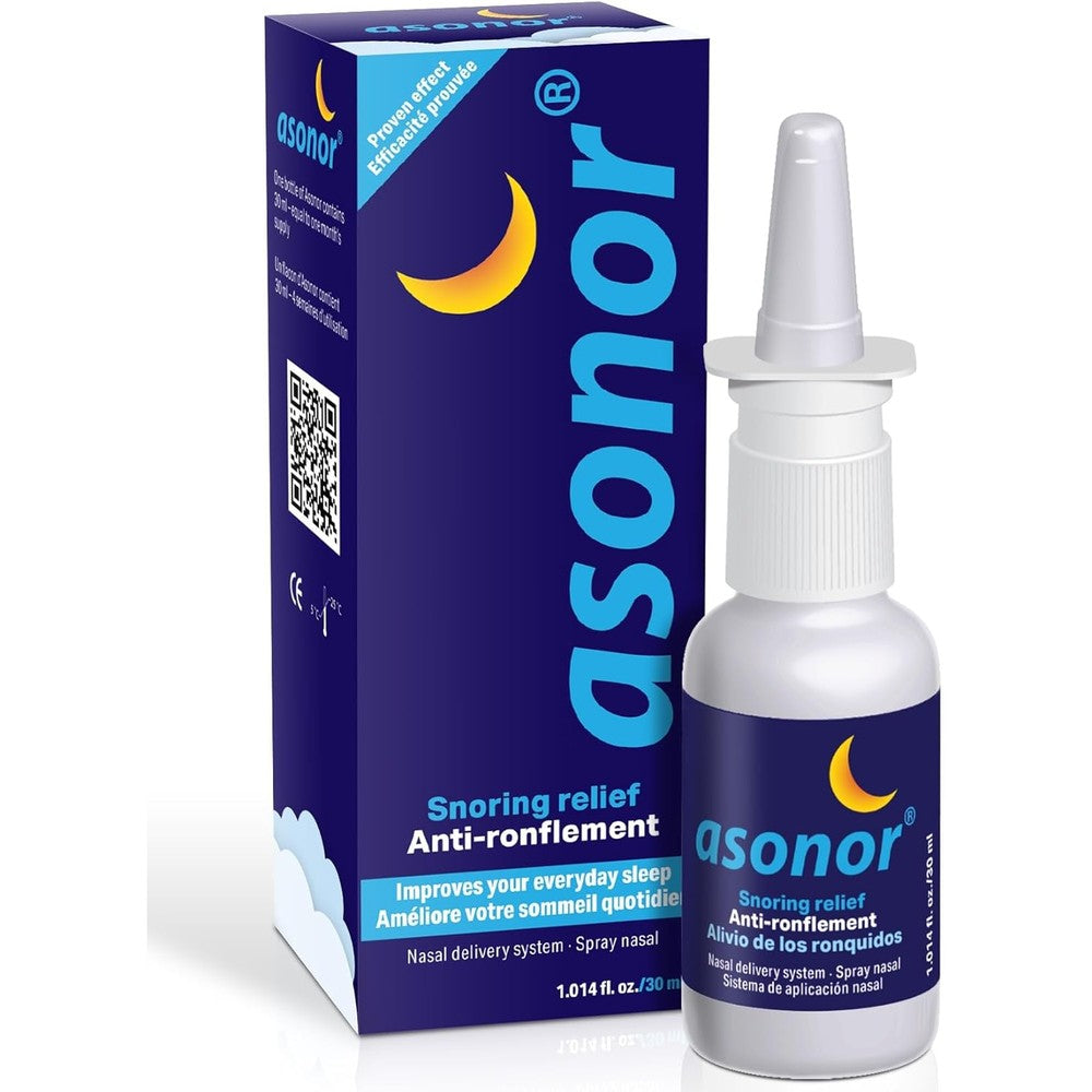 Asonor Anti Snoring Nasal Spray front view thirty milliliter bottle