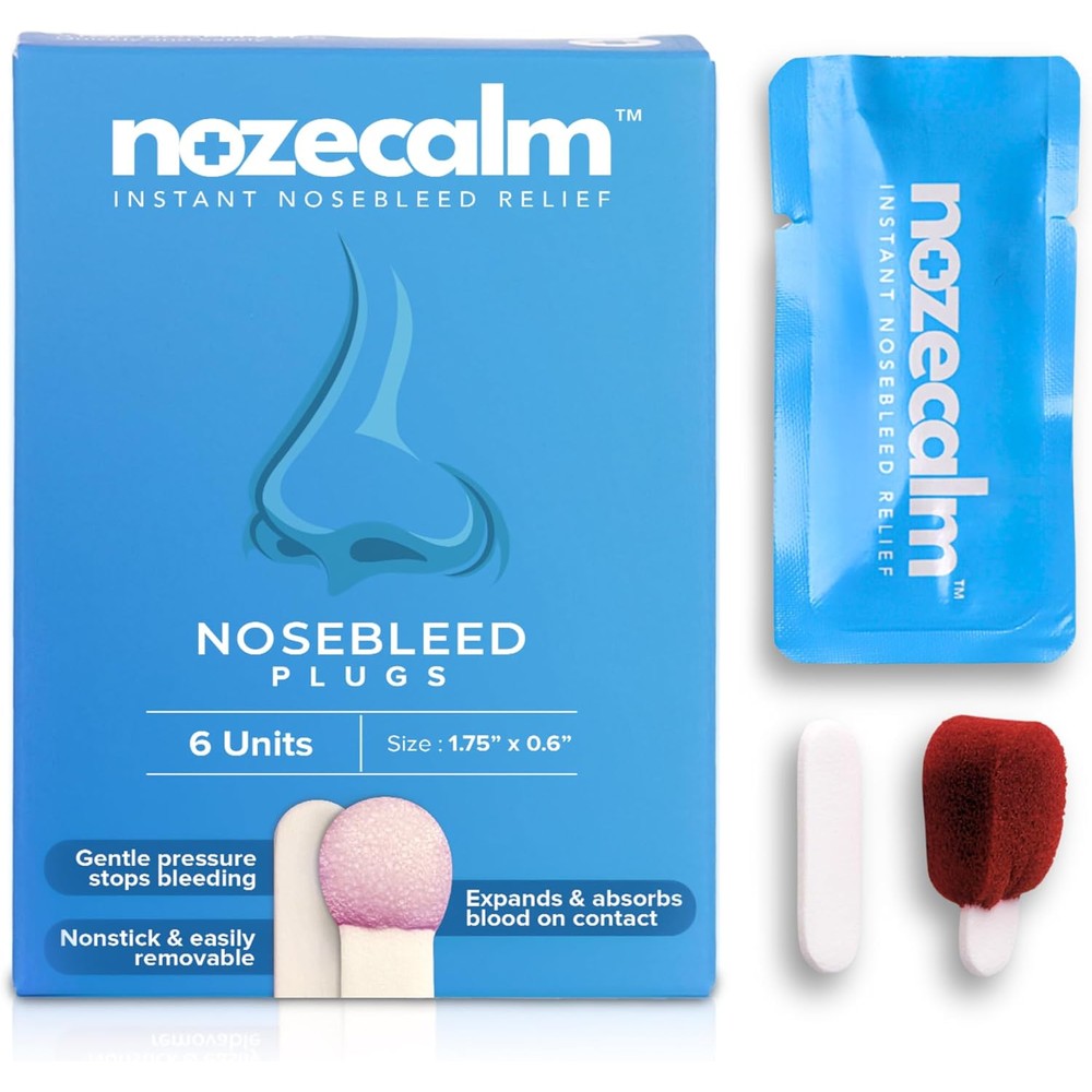 NozeCalm Nose Bleed Stopper front view of six count packaging.