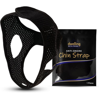 Dwelling With Pride Anti Snore Chin Strap front view showing ergonomic jaw support.