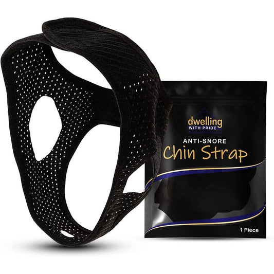 Dwelling With Pride Anti Snore Chin Strap front view showing ergonomic jaw support.