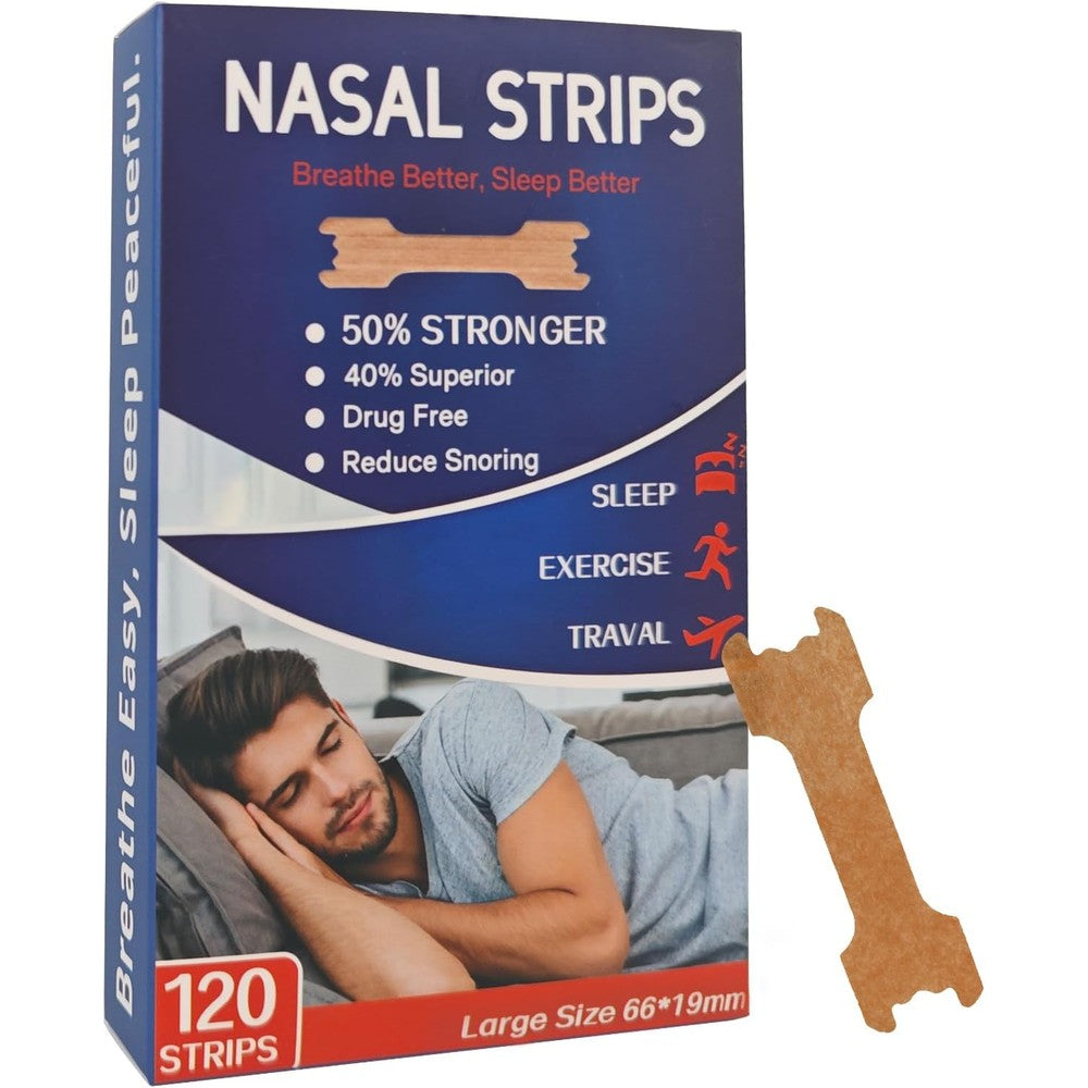Tyelason Nasal Strips 120 count box front view for snoring relief