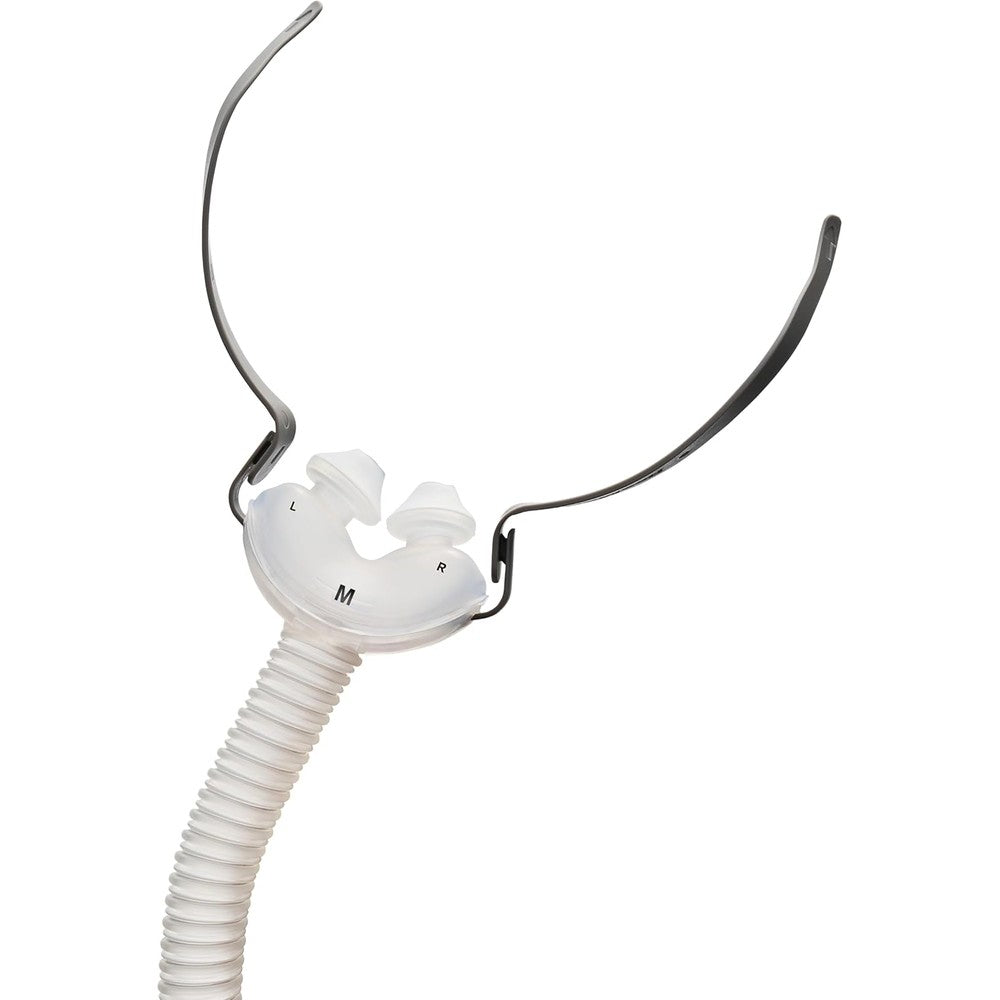 Resmed AirFit P10 Frame System front view showing medium nasal pillows.