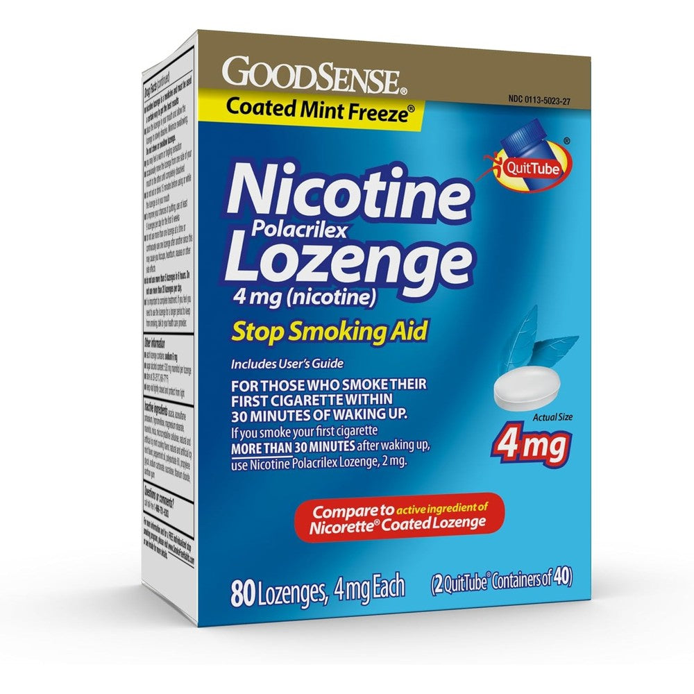 GoodSense Coated Ice Mint Nicotine Polacrilex Lozenges 4 mg 80 Count front packaging view